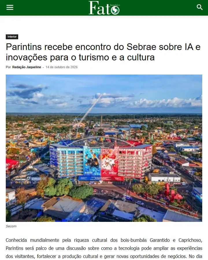 Prévia de uma matéria do Portal Fato Amazônico sobre IA e turismo em Parintins