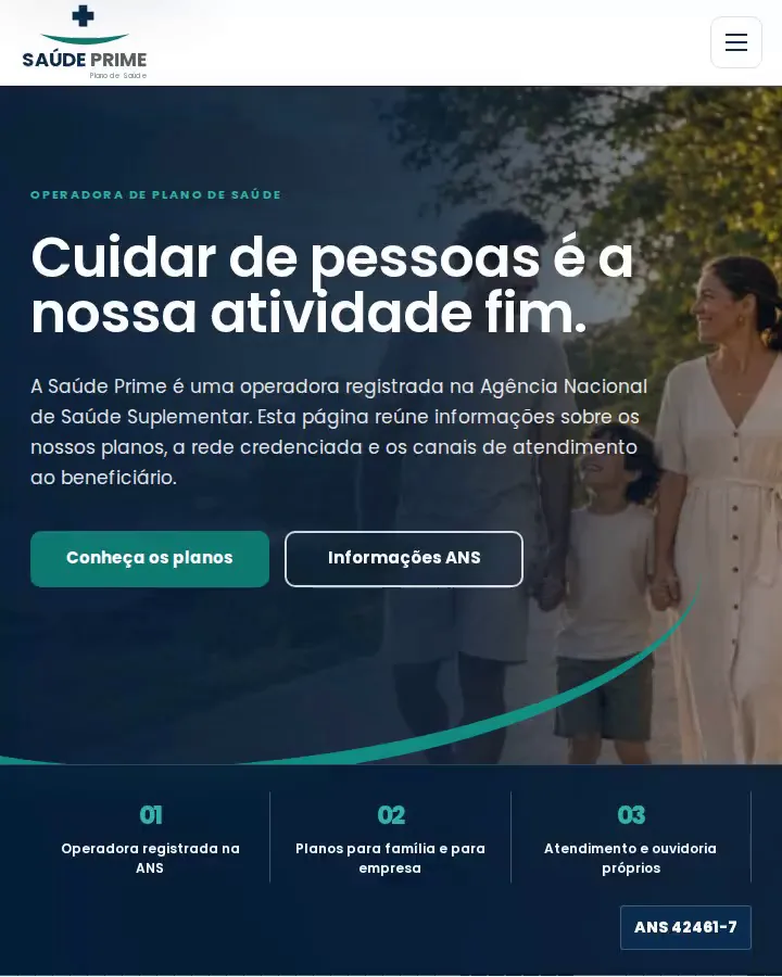 Prévia do site da operadora Saúde Prime